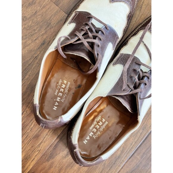 VTG 30s Freeman Spectator Two-Tone Brown/White Leather Wingtip Oxford Shoes 10 B - Picture 7 of 10